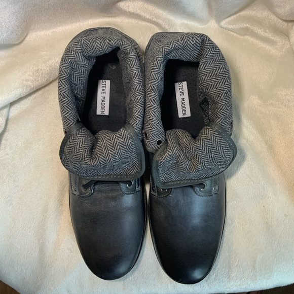 NEW Steve Madden “Austtin” Flannel Lined Leather Black Boots NWT Women size 11 - Picture 9 of 13